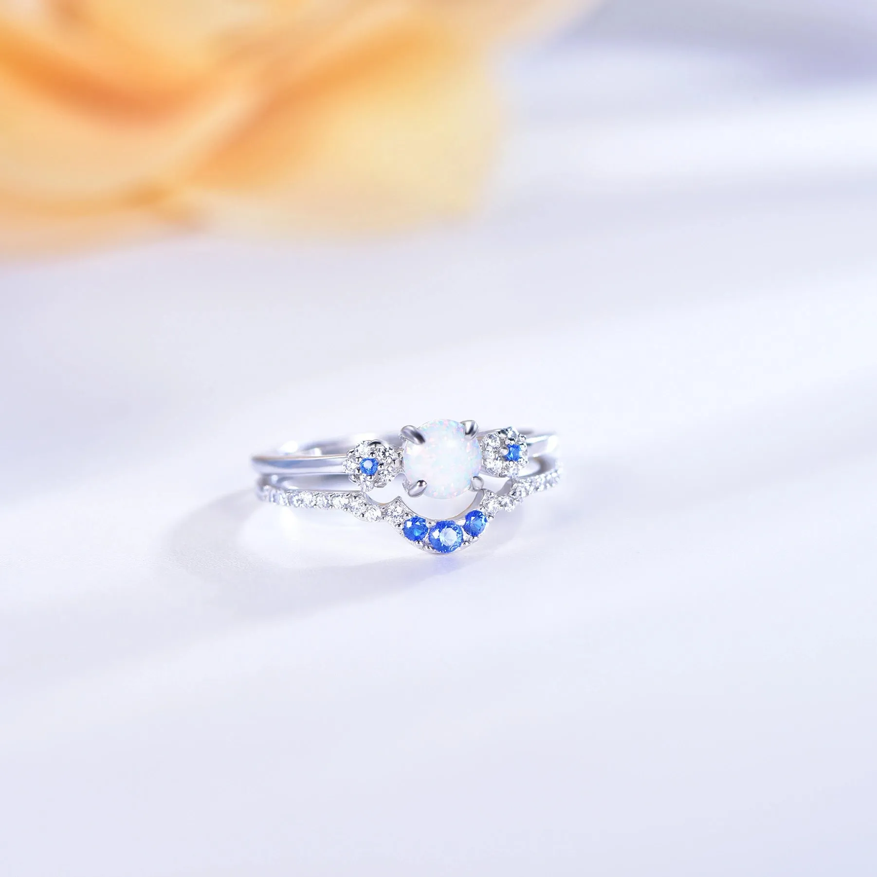 Viktoriia X Trendolla: Celestial Cycle - Sterling Silver Opals Diamond Ring