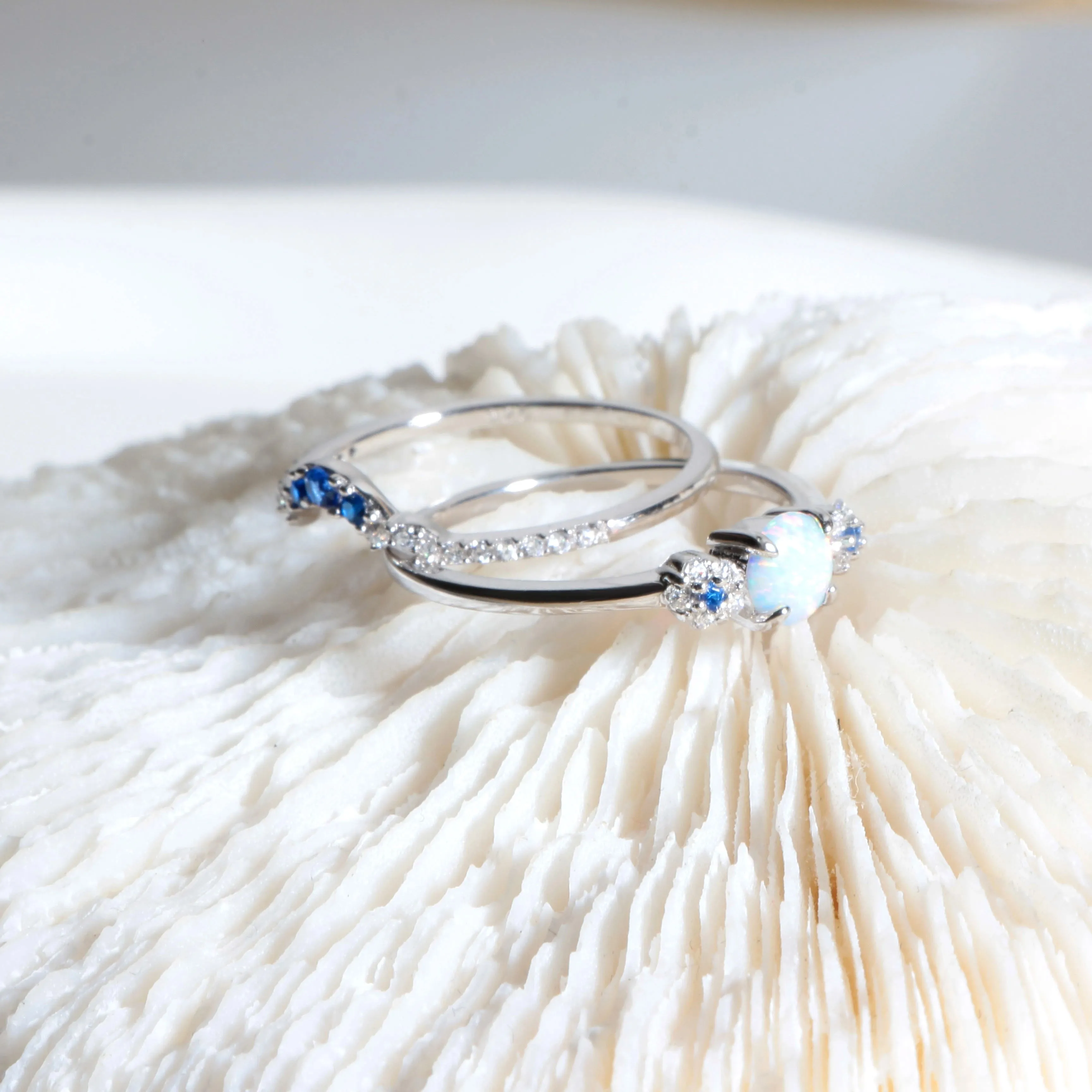 Viktoriia X Trendolla: Celestial Cycle - Sterling Silver Opals Diamond Ring