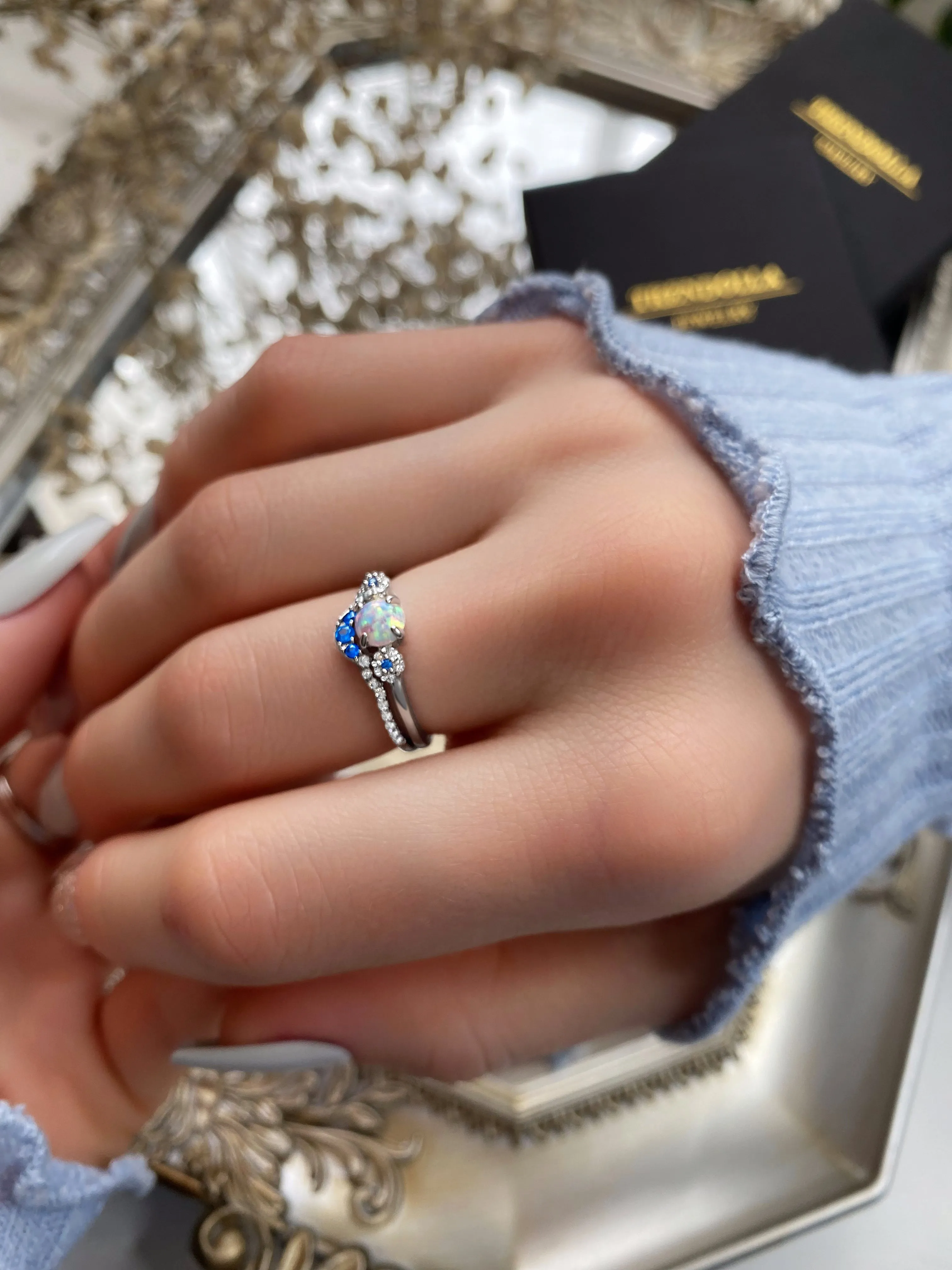 Viktoriia X Trendolla: Celestial Cycle - Sterling Silver Opals Diamond Ring