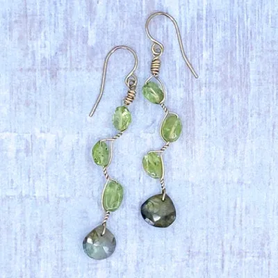 Vines Earrings, Peridot and Labradorite