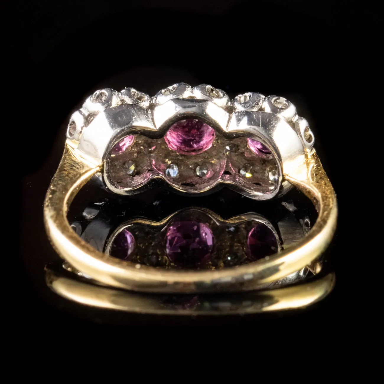 Vintage 0.80Ct Ruby Diamond Trilogy Cluster Ring 18Ct Gold Dated 1966