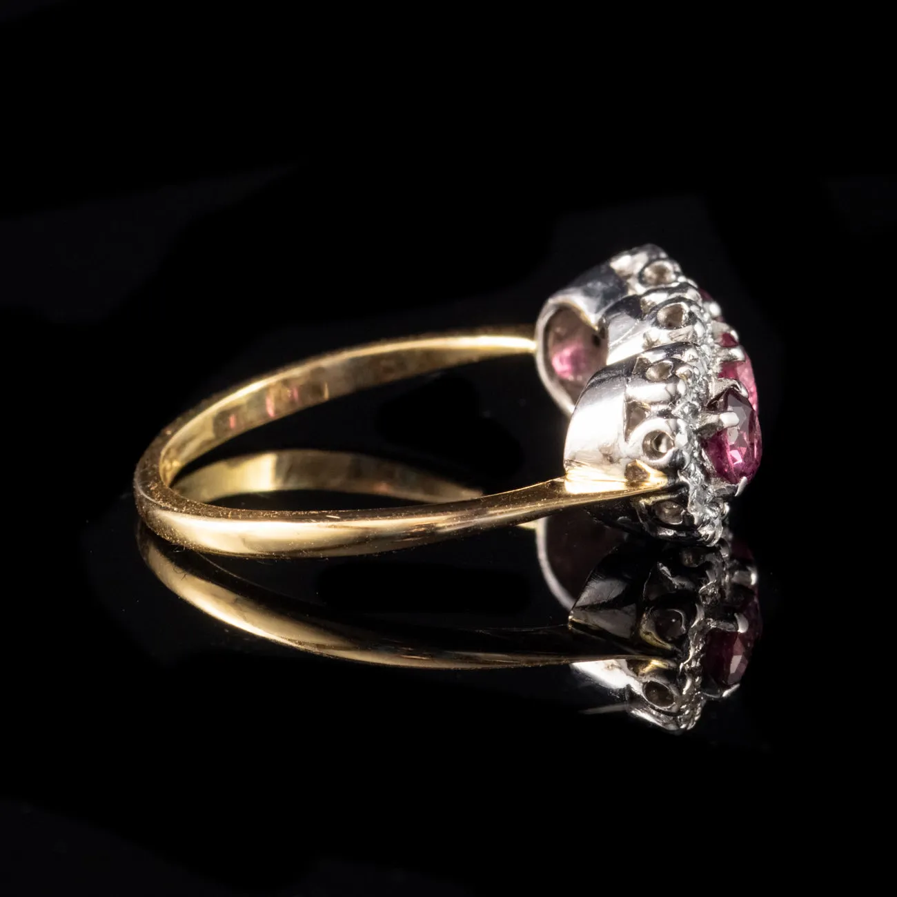 Vintage 0.80Ct Ruby Diamond Trilogy Cluster Ring 18Ct Gold Dated 1966