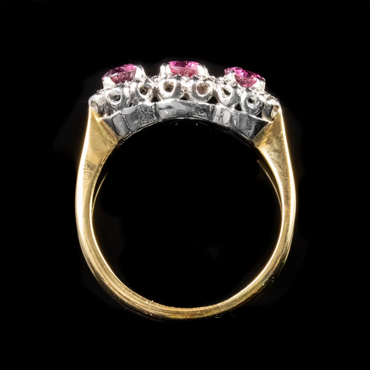 Vintage 0.80Ct Ruby Diamond Trilogy Cluster Ring 18Ct Gold Dated 1966