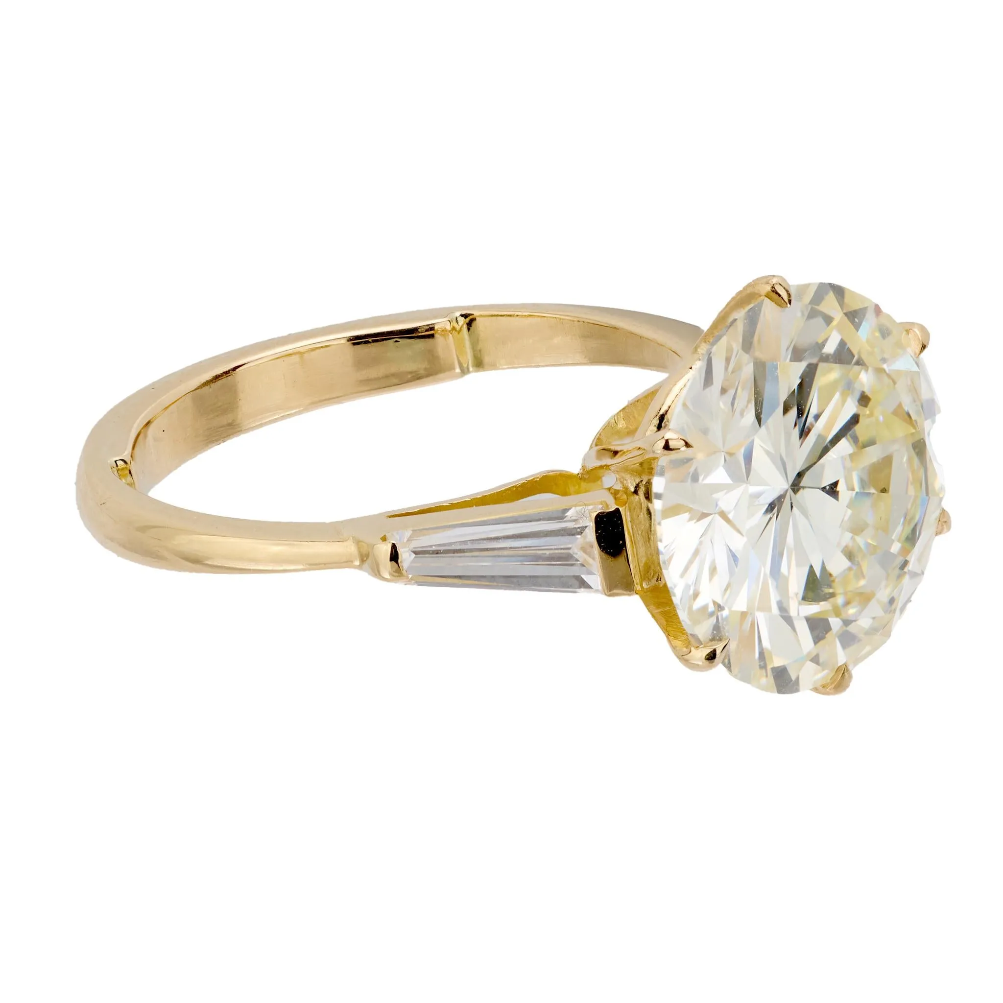 Vintage French GIA 4.72 carat diamond 18k yellow gold engagement ring