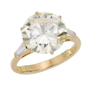Vintage French GIA 4.72 carat diamond 18k yellow gold engagement ring
