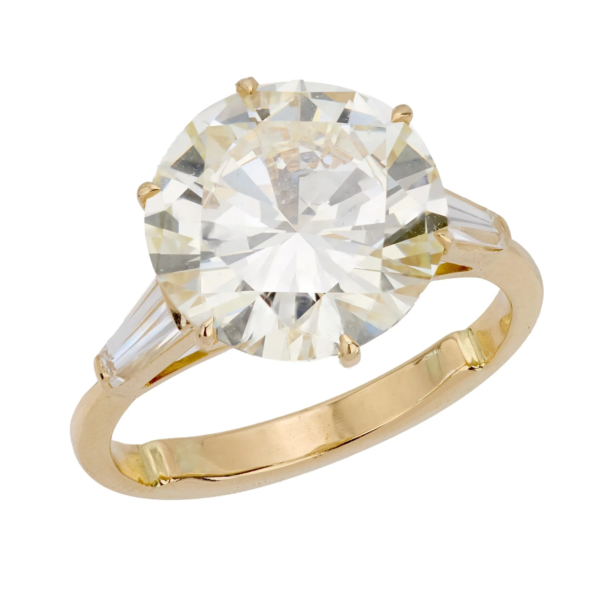 Vintage French GIA 4.72 carat diamond 18k yellow gold engagement ring