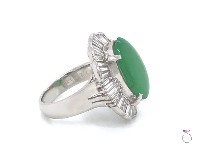 Vintage Grade A Apple Green Jadeite Jade Ballerina Diamond Ring, GIA Jade Report
