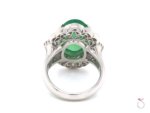 Vintage Grade A Apple Green Jadeite Jade Ballerina Diamond Ring, GIA Jade Report