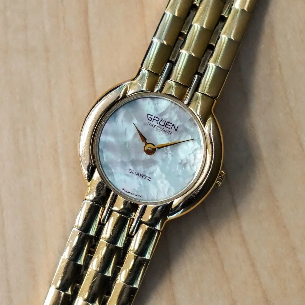 Vintage GRUEN Precision Ladies Watch Mother of Pearl Dial Quartz Wristwatch
