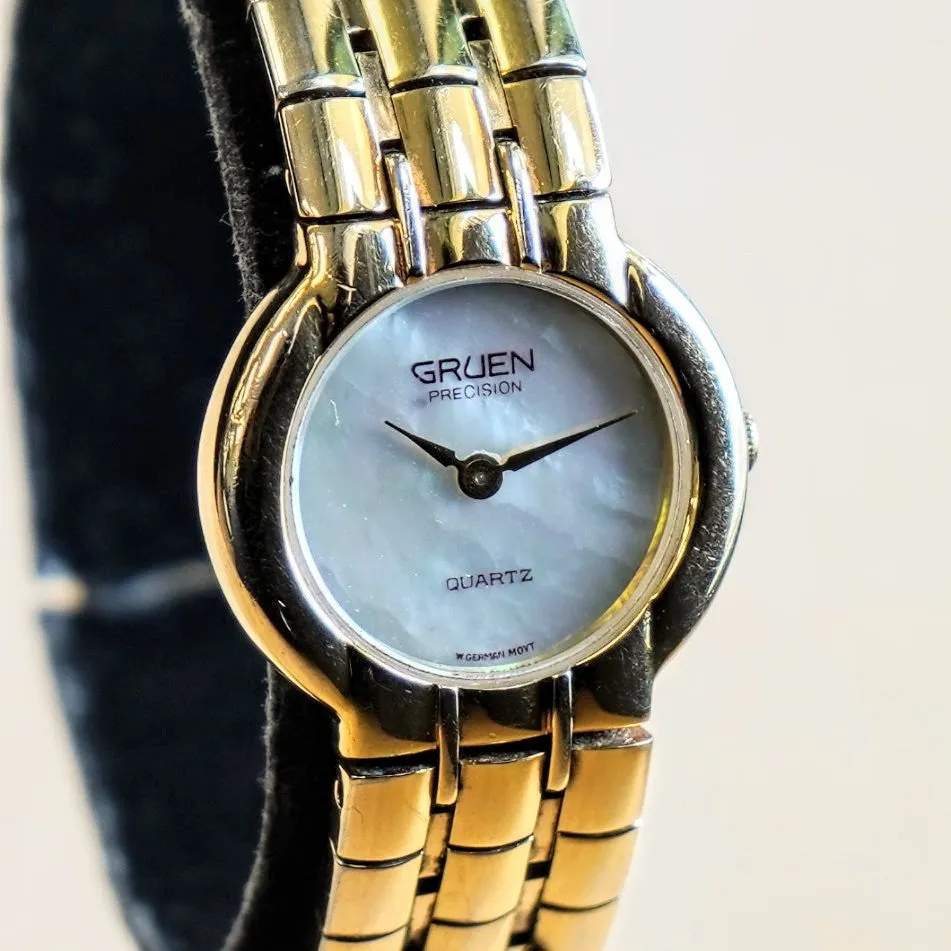 Vintage GRUEN Precision Ladies Watch Mother of Pearl Dial Quartz Wristwatch