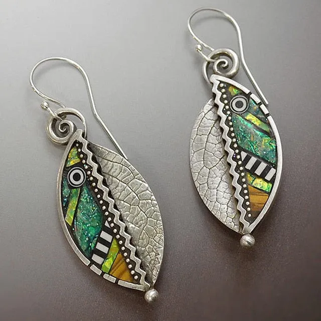 Vintage Handmade Bohemian Leaf Flower Blue Earrings Women Tribal Jewelry