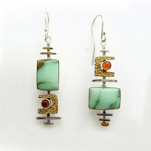 Vintage Handmade Bohemian Leaf Flower Blue Earrings Women Tribal Jewelry