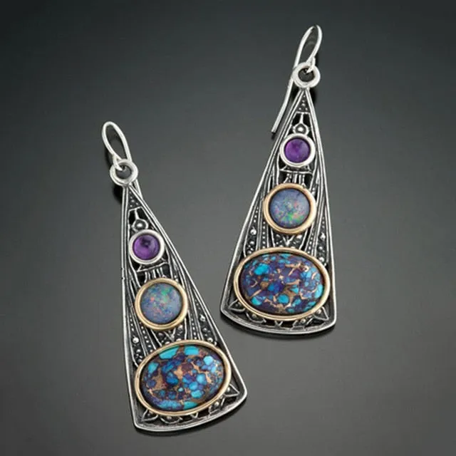 Vintage Handmade Bohemian Leaf Flower Blue Earrings Women Tribal Jewelry