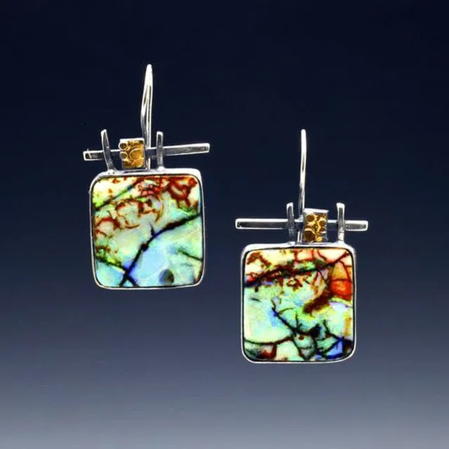 Vintage Handmade Bohemian Leaf Flower Blue Earrings Women Tribal Jewelry