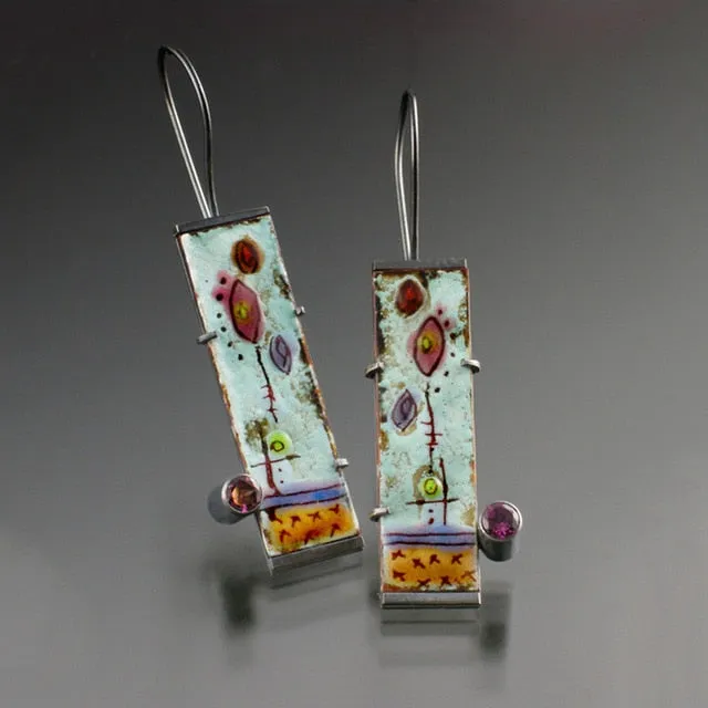 Vintage Handmade Bohemian Leaf Flower Blue Earrings Women Tribal Jewelry