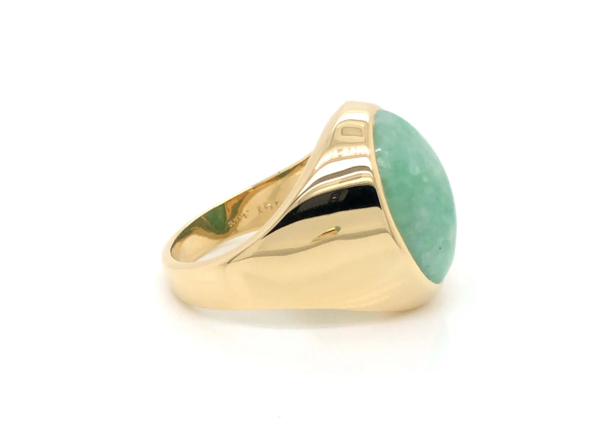 Vintage Large Men's Oval Pale Mottled Green Jade Ring - 14k Yellow Gold