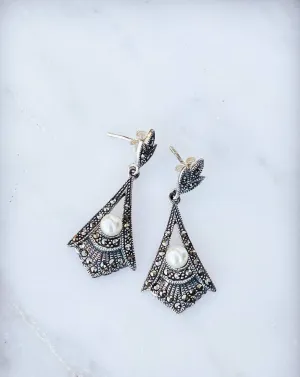 Vintage Marcasite and Silver Drop Earrings