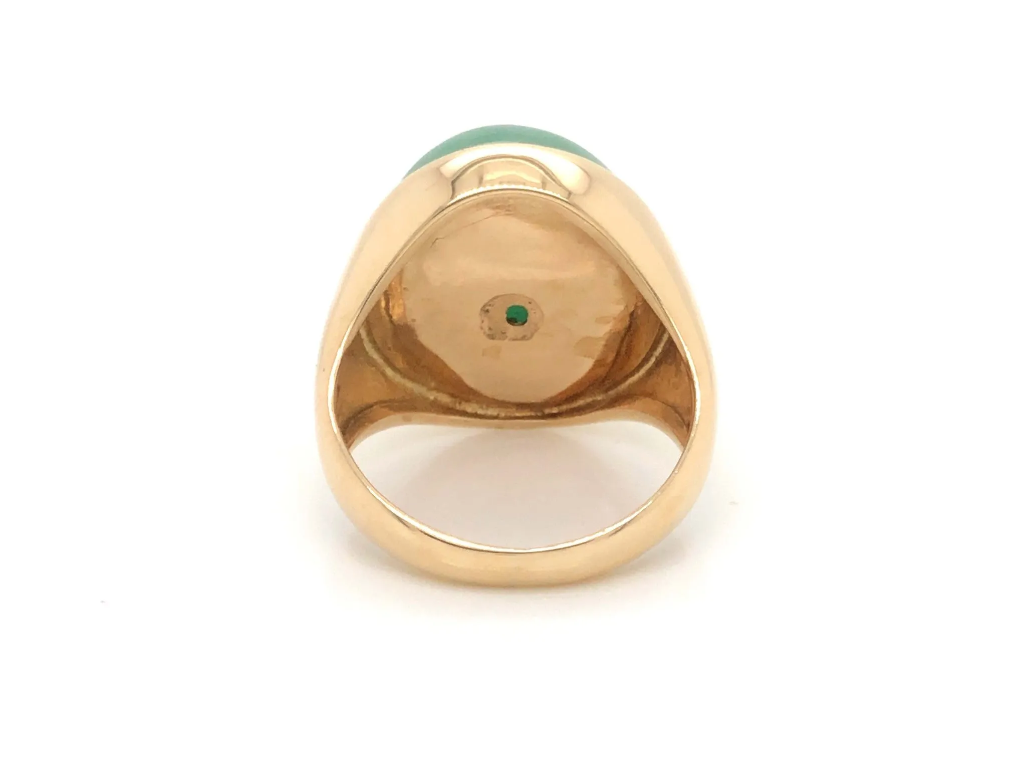 Vintage Men's Large Oval Cabochon Green Jade Ring - 14k Yellow Gold