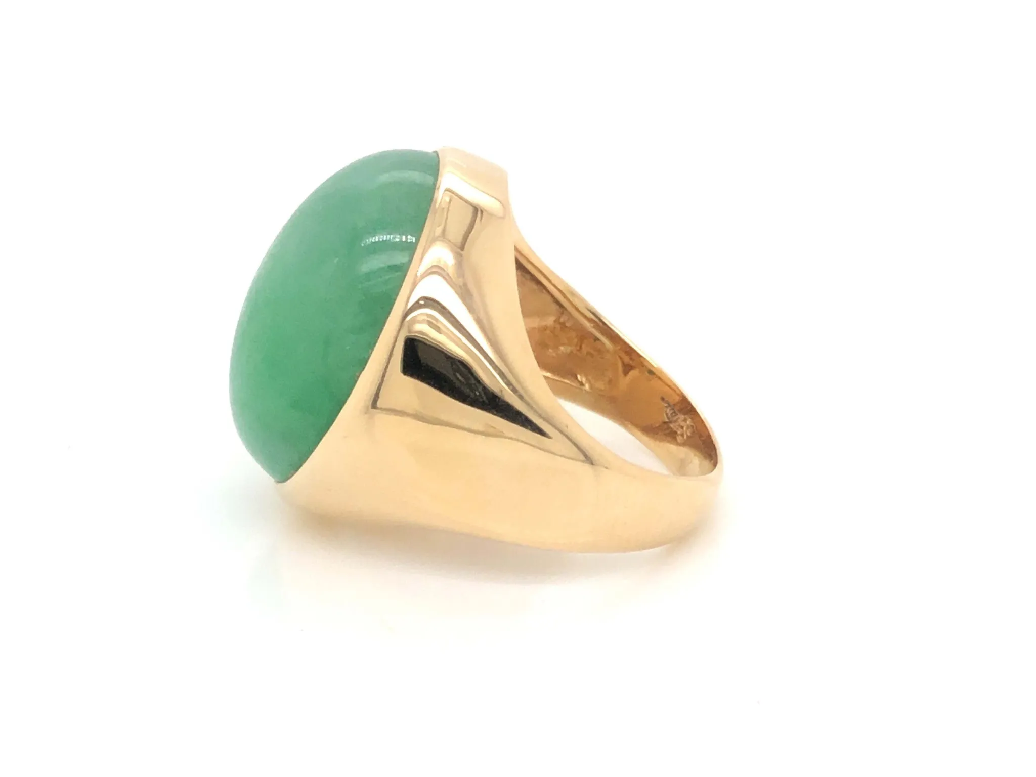Vintage Men's Large Oval Cabochon Green Jade Ring - 14k Yellow Gold