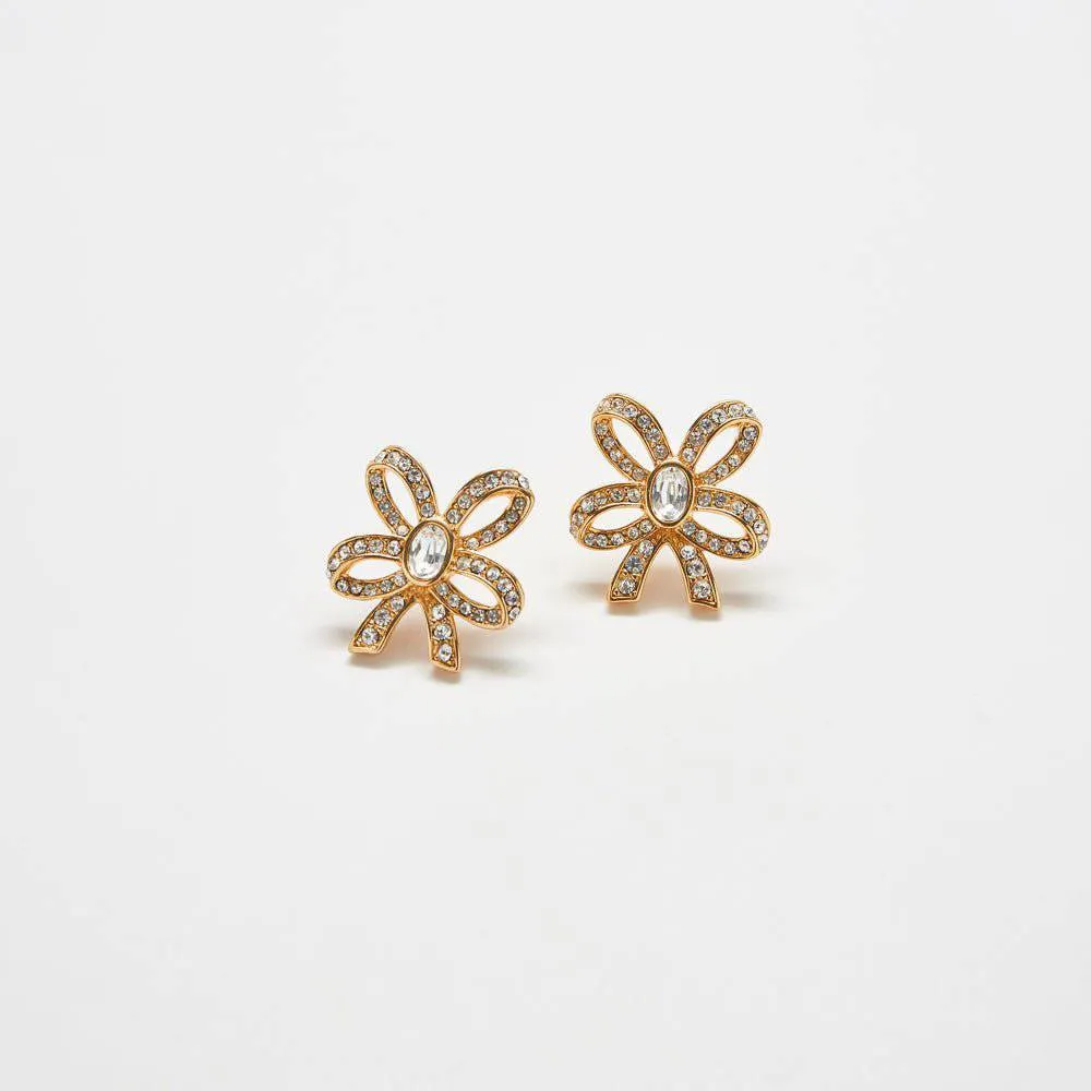 Vintage Pavé Gold Bow Earrings