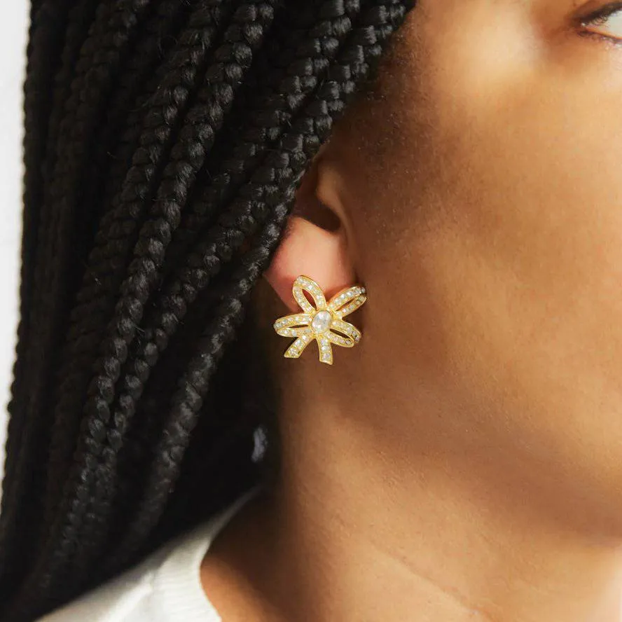 Vintage Pavé Gold Bow Earrings