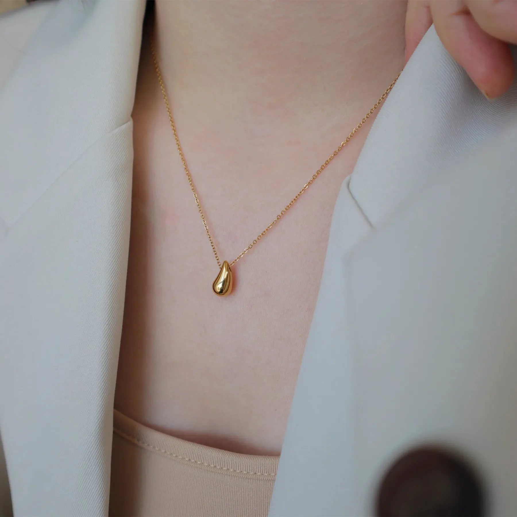 Water Droplets Pendant 304 Stainless Steel 18K Gold Plated Necklace