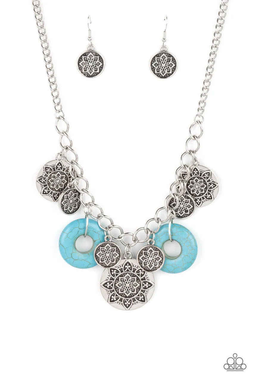 Western Zen - Blue - Turquoise Stone Mandala Paparazzi Short Necklace - 2022 GLOW Convention Exclusive