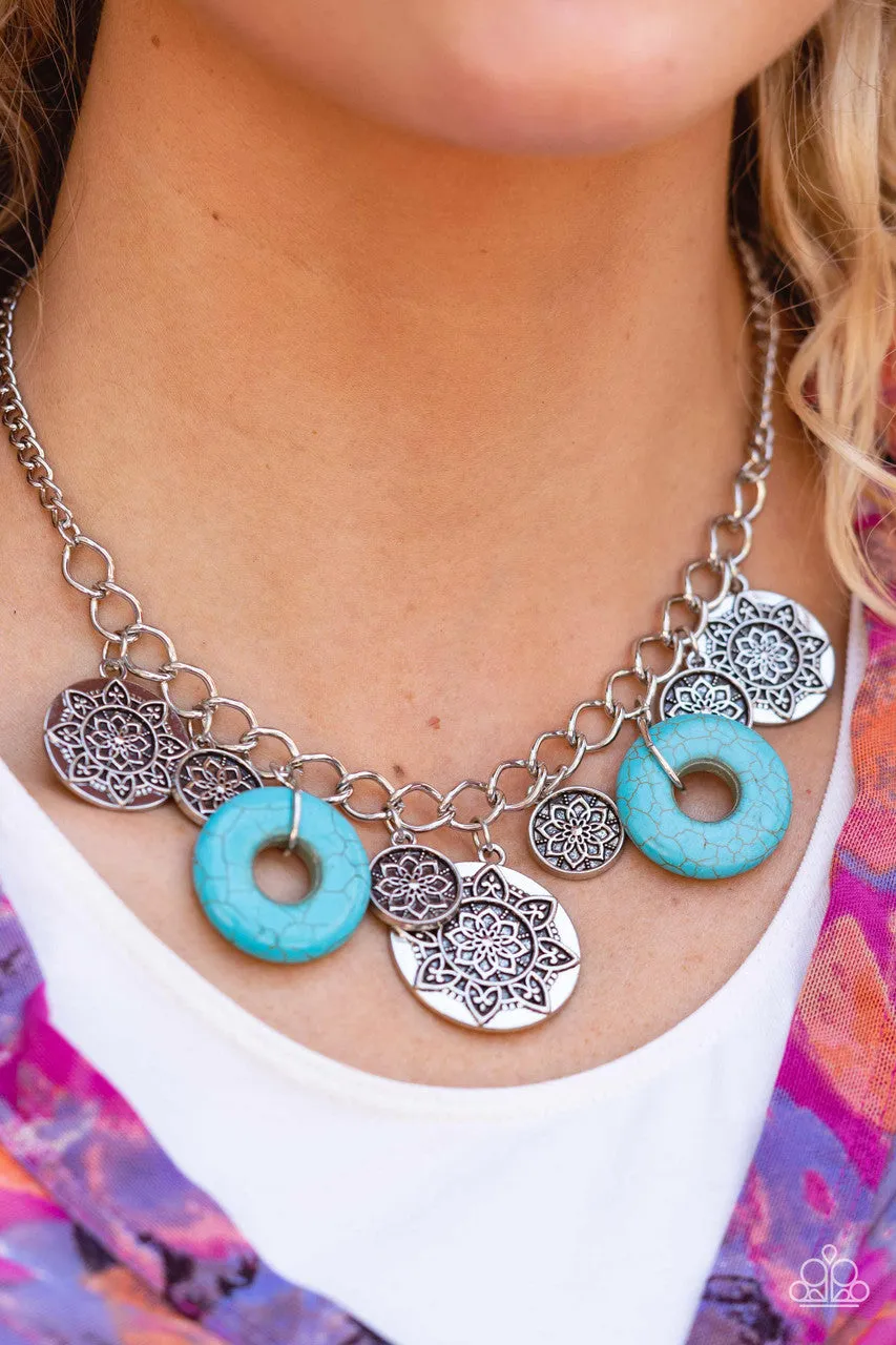 Western Zen - Blue - Turquoise Stone Mandala Paparazzi Short Necklace - 2022 GLOW Convention Exclusive
