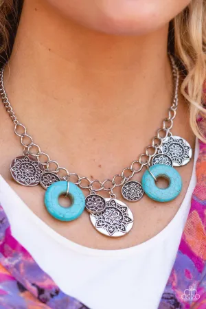 Western Zen - Blue - Turquoise Stone Mandala Paparazzi Short Necklace - 2022 GLOW Convention Exclusive