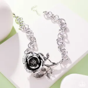 Whimsical Appearance - Silver - Oversized Rose Flower Paparazzi Short Necklace - 2025 Empower Me Pink Exclusive
