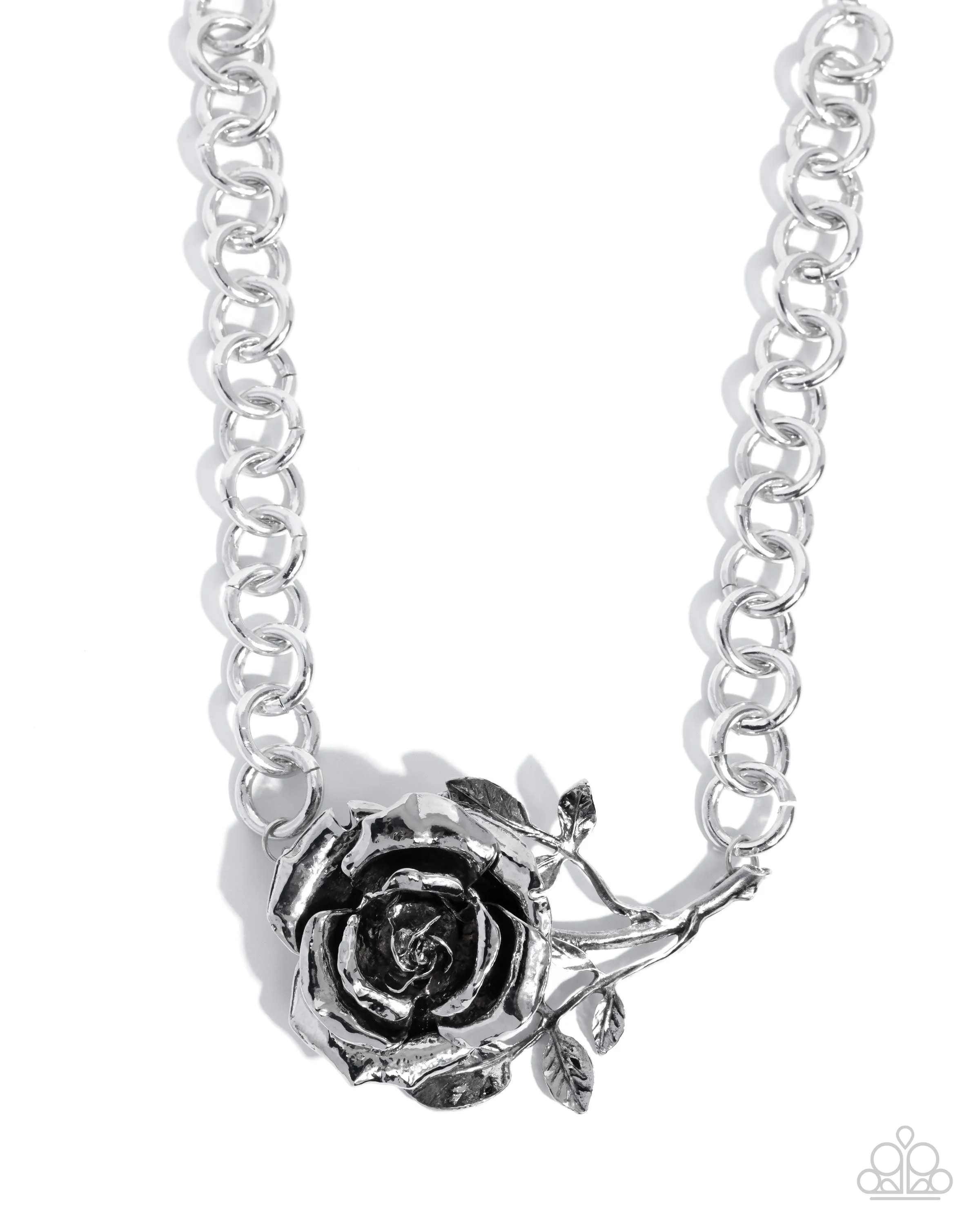 Whimsical Appearance - Silver - Oversized Rose Flower Paparazzi Short Necklace - 2025 Empower Me Pink Exclusive