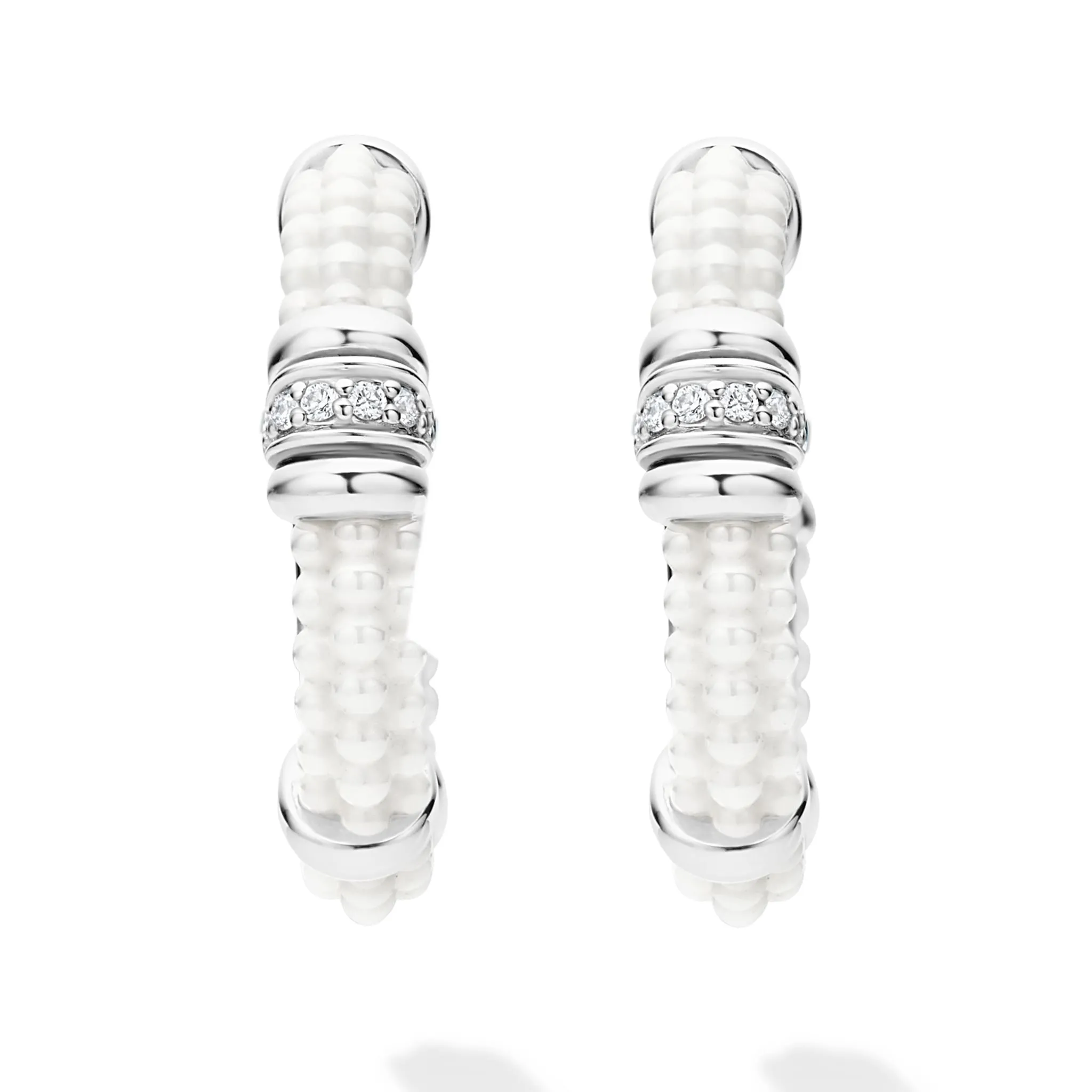 White Caviar White Ceramic and Diamond Hoop Earrings