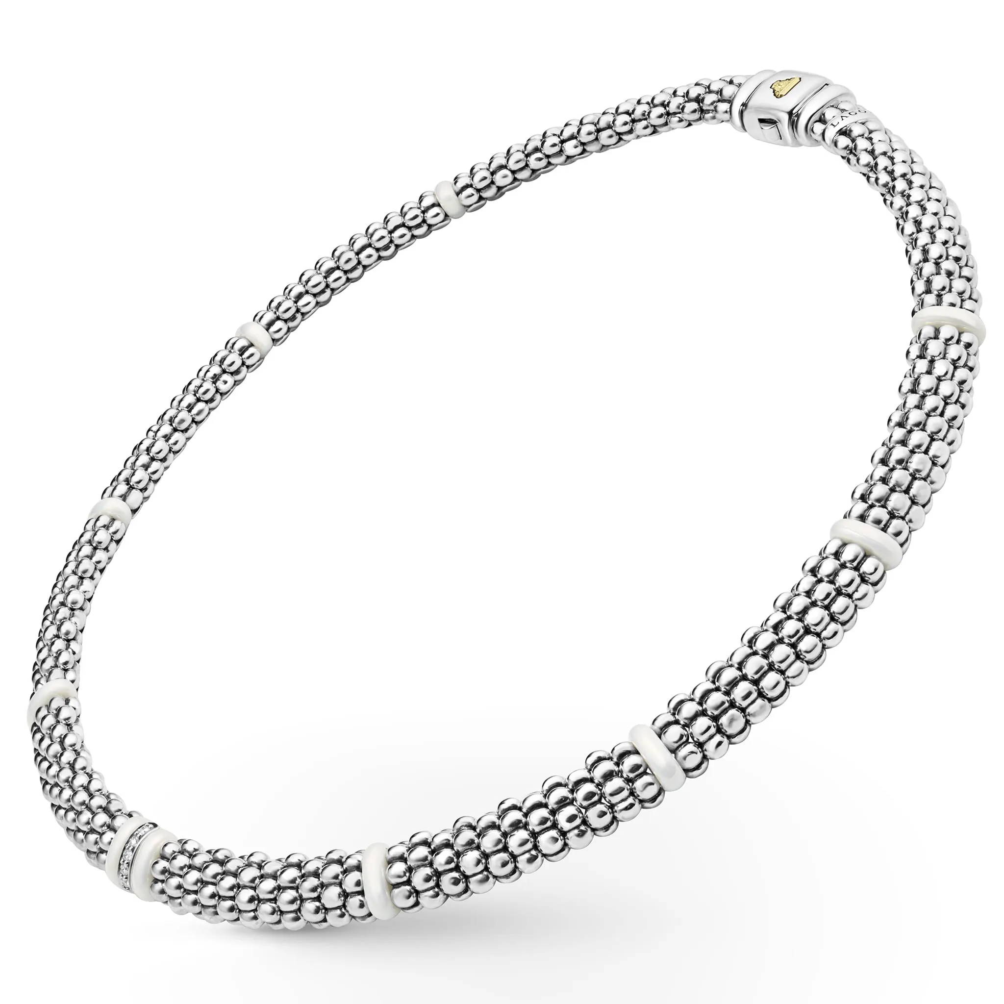 White Caviar White Single Station Diamond Caviar Necklace
