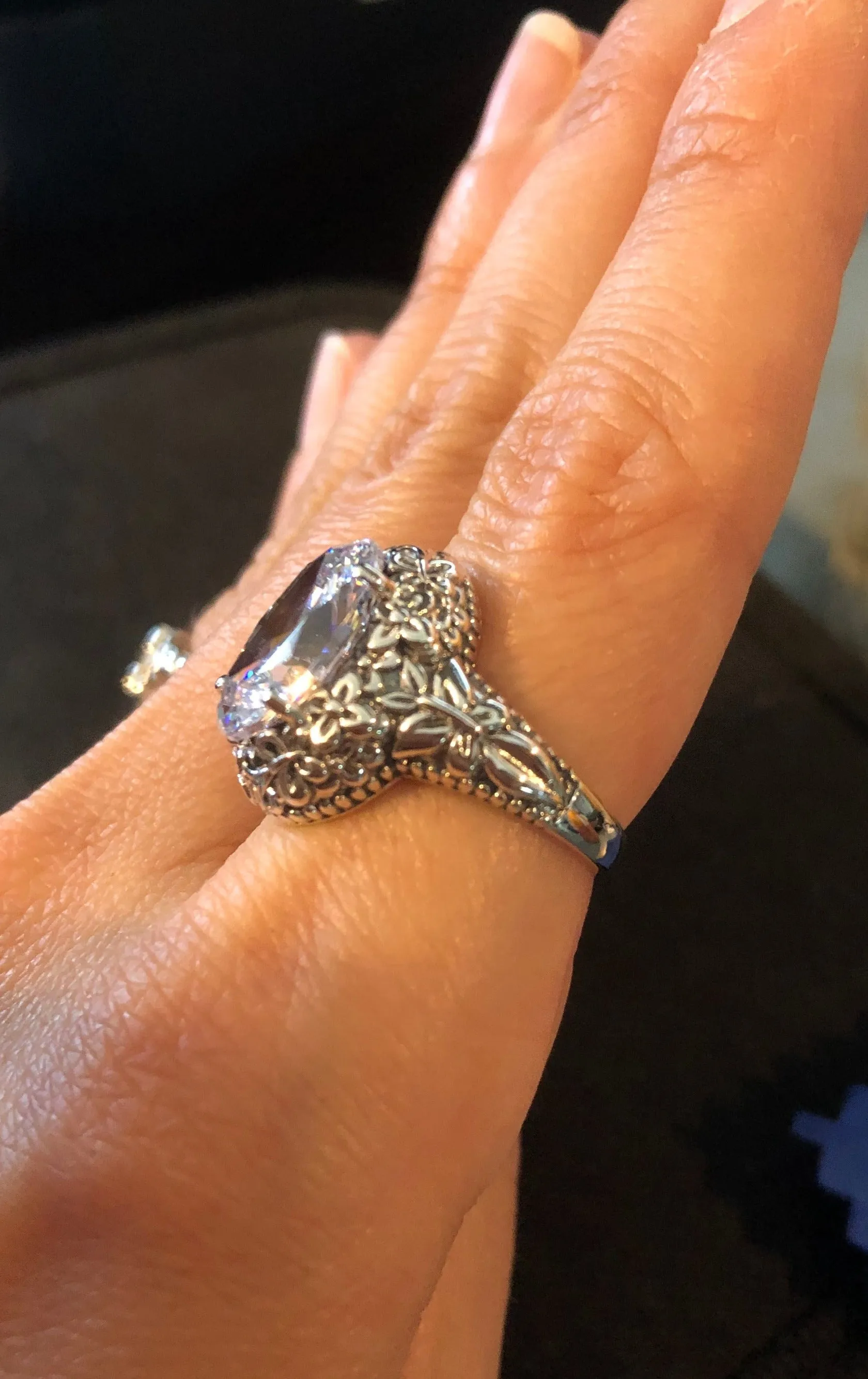 White CZ or Topaz Butterfly Ring, Natural or Simulated Oval Gemstone, Art Nouveau Vintage Ring, D79