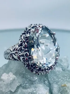 White CZ or Topaz Butterfly Ring, Natural or Simulated Oval Gemstone, Art Nouveau Vintage Ring, D79