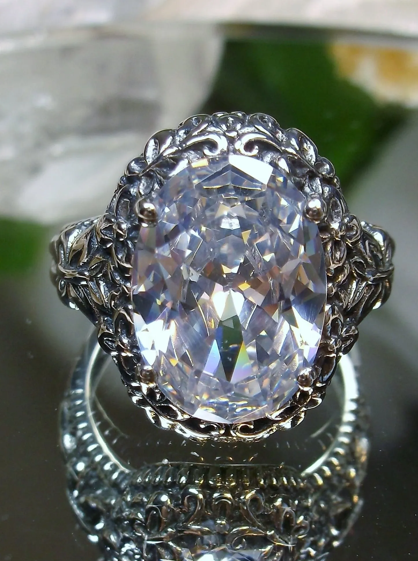 White CZ or Topaz Butterfly Ring, Natural or Simulated Oval Gemstone, Art Nouveau Vintage Ring, D79