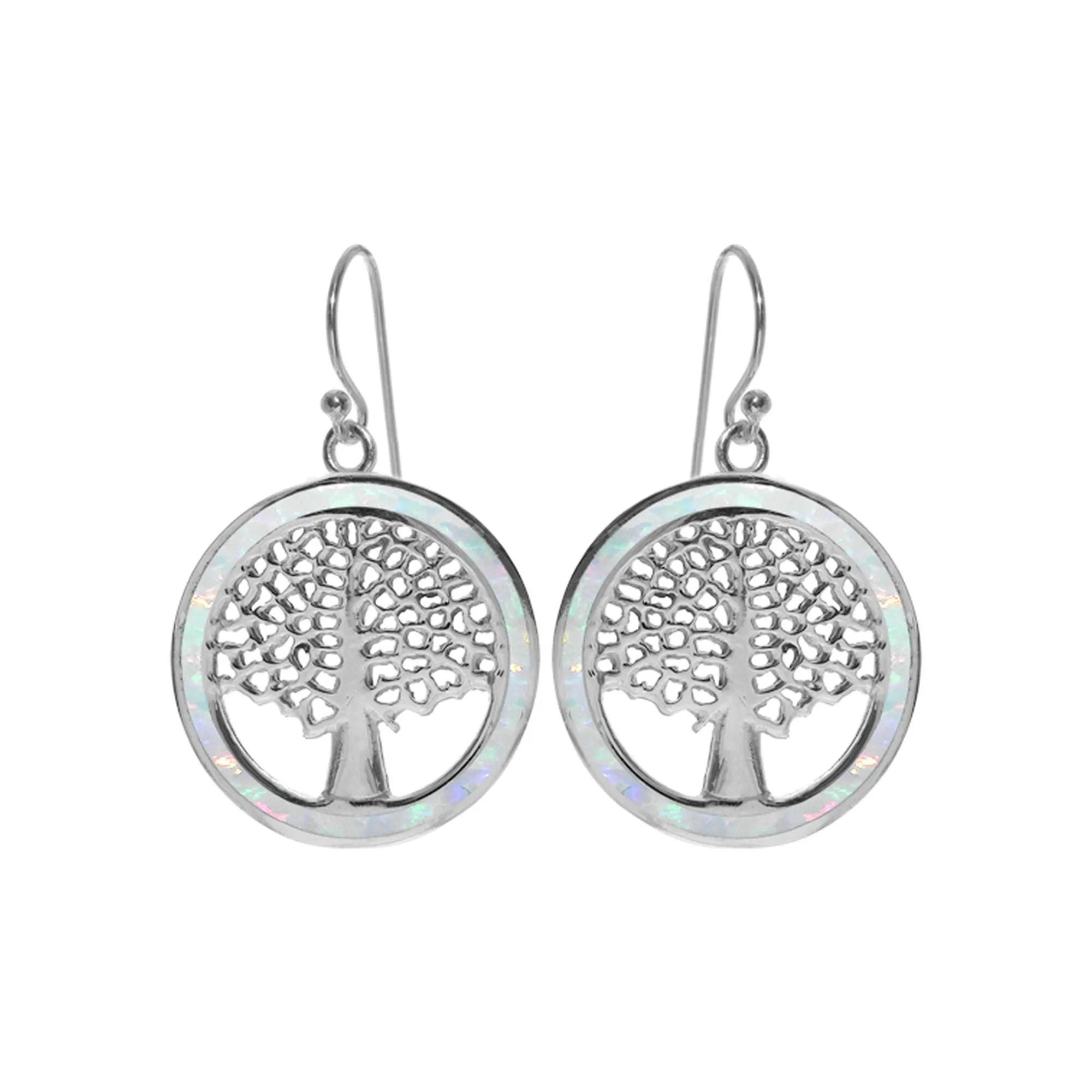 White opalique tree of life earrings