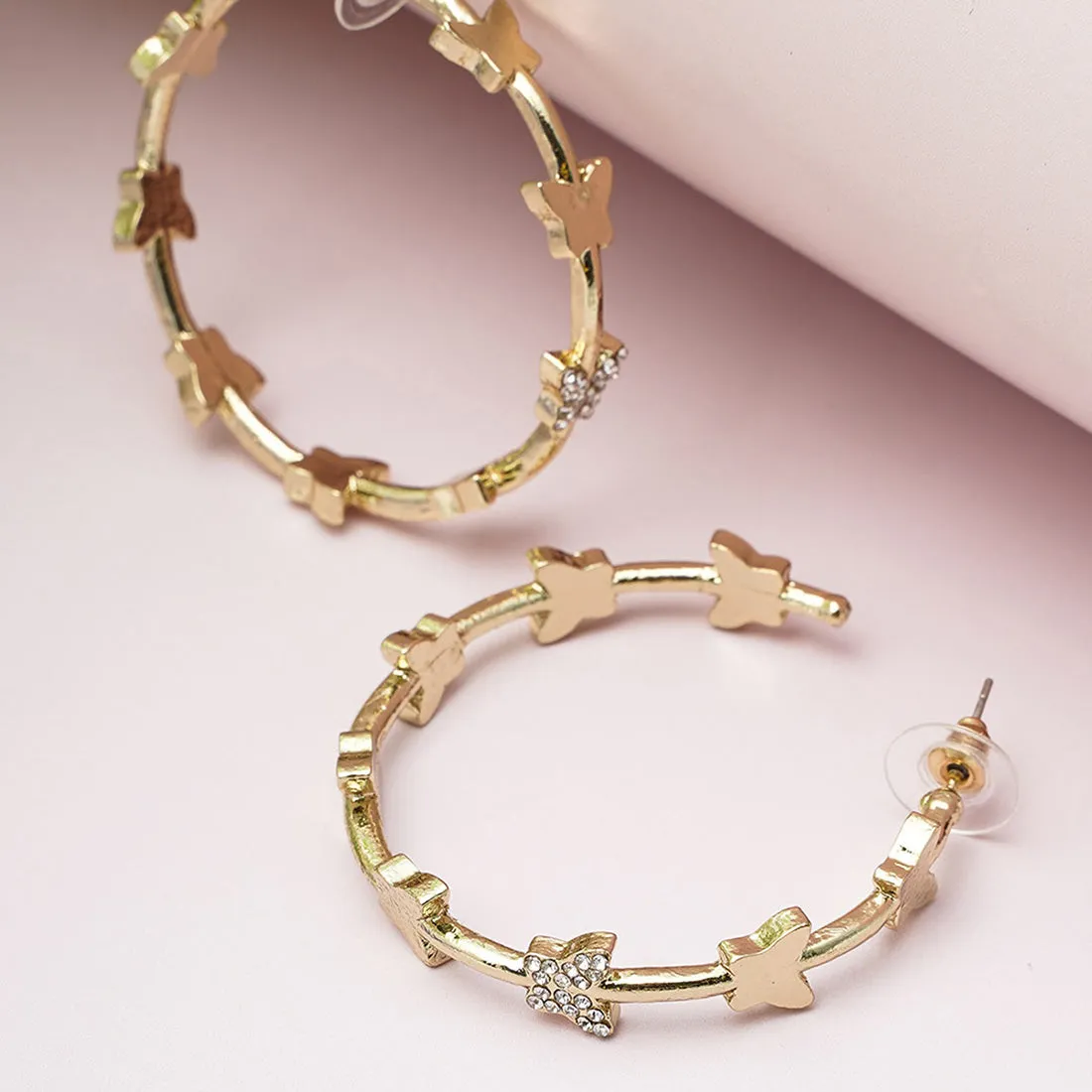 White stone Butterfly Hoop Earring