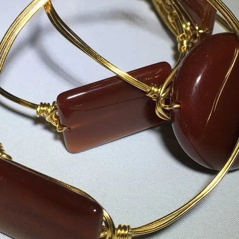Wire Wrapped Round Carnelian Stone Bracelet