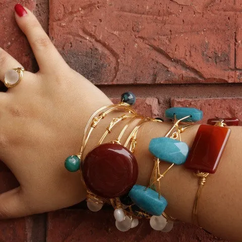 Wire Wrapped Round Carnelian Stone Bracelet