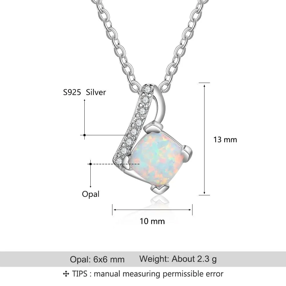 Women 925 Sterling Silver Necklace with Office Lady Style Opal Stone Pendant, Party Jewelry