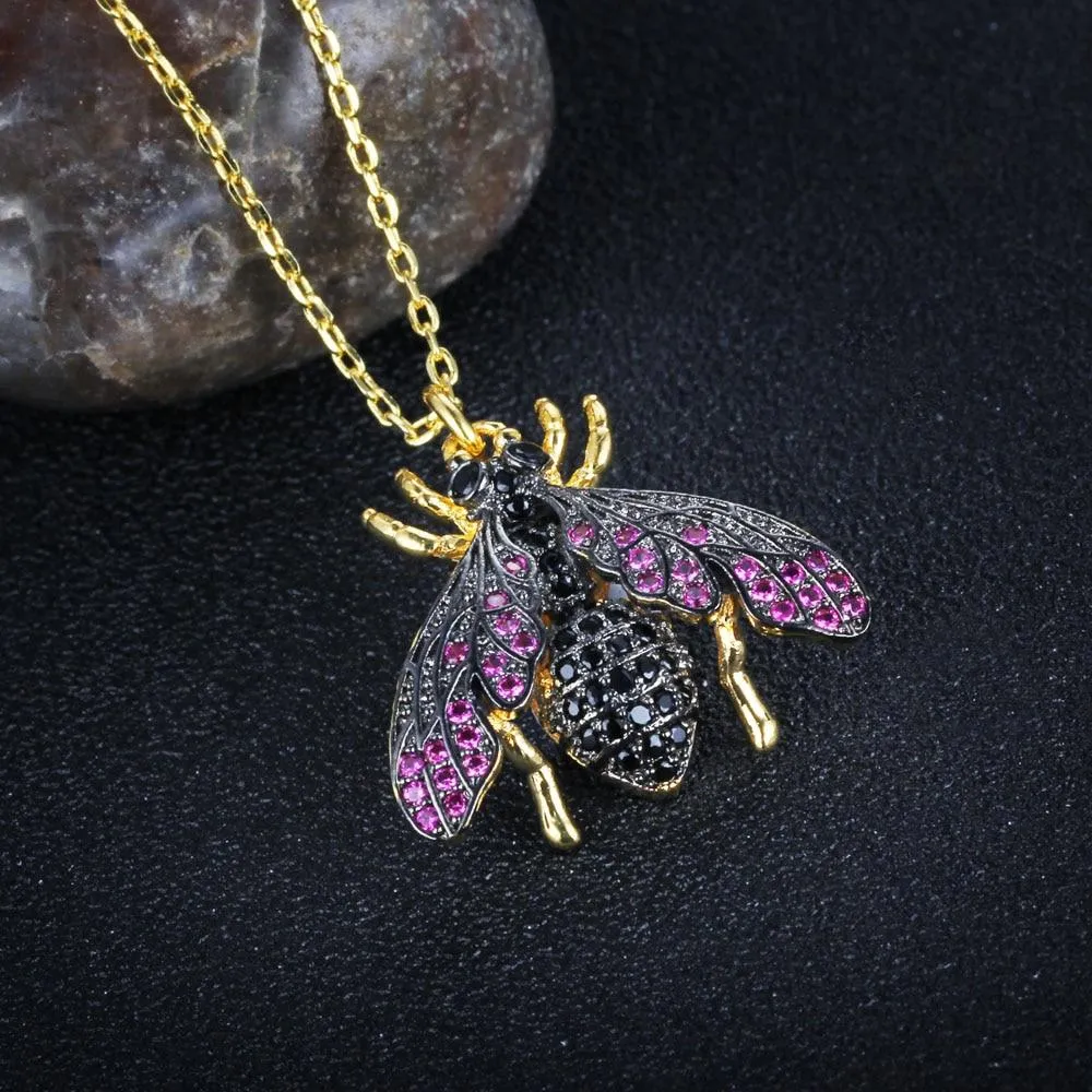 Women Fashion Gold Color Copper Necklace with Bee Shaped Pendant, Trendy Jewelry for Girls