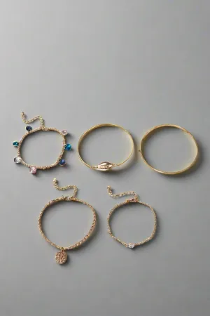 Women Gold Embellished Bracelet Set (5 Piece)