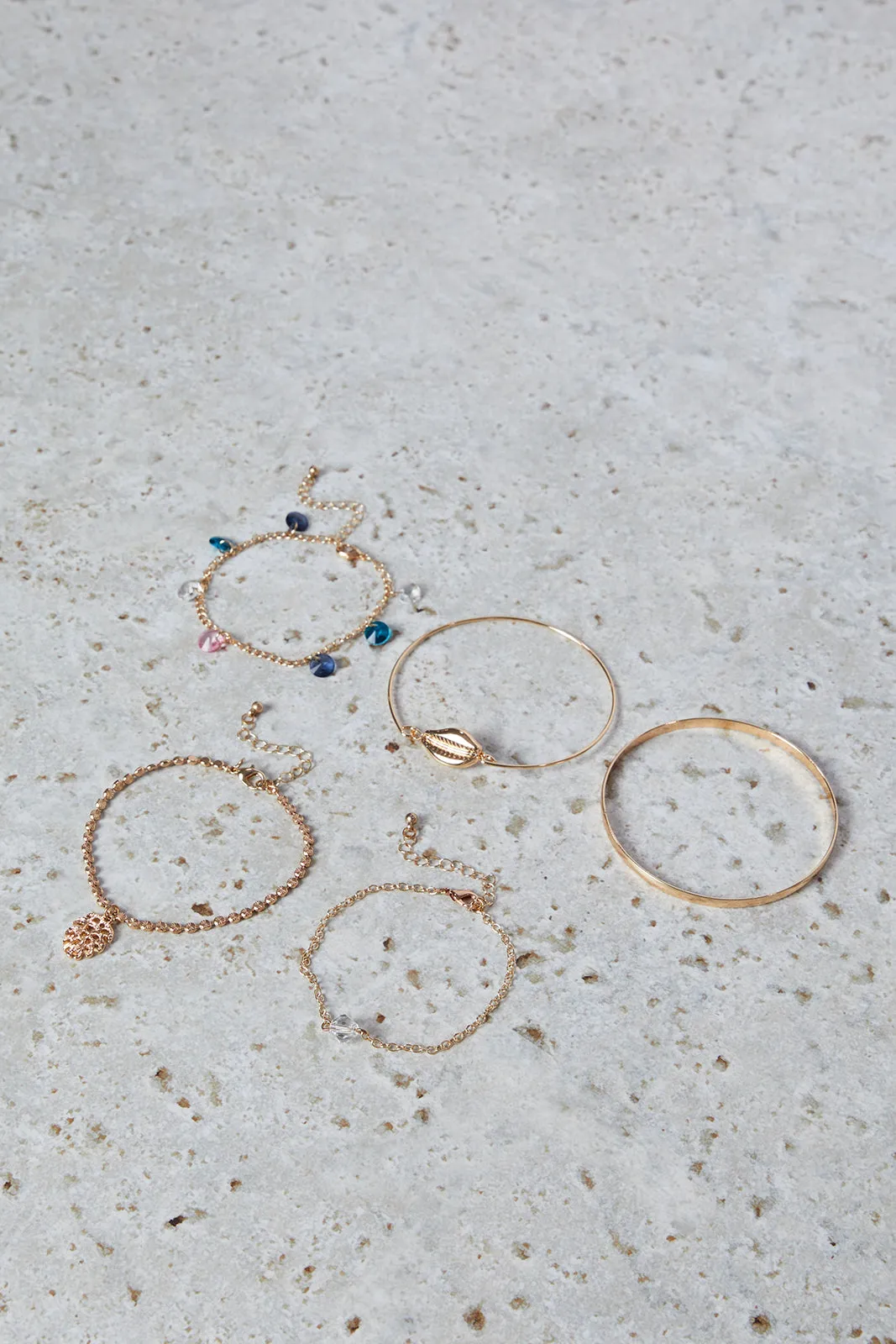 Women Gold Embellished Bracelet Set (5 Piece)