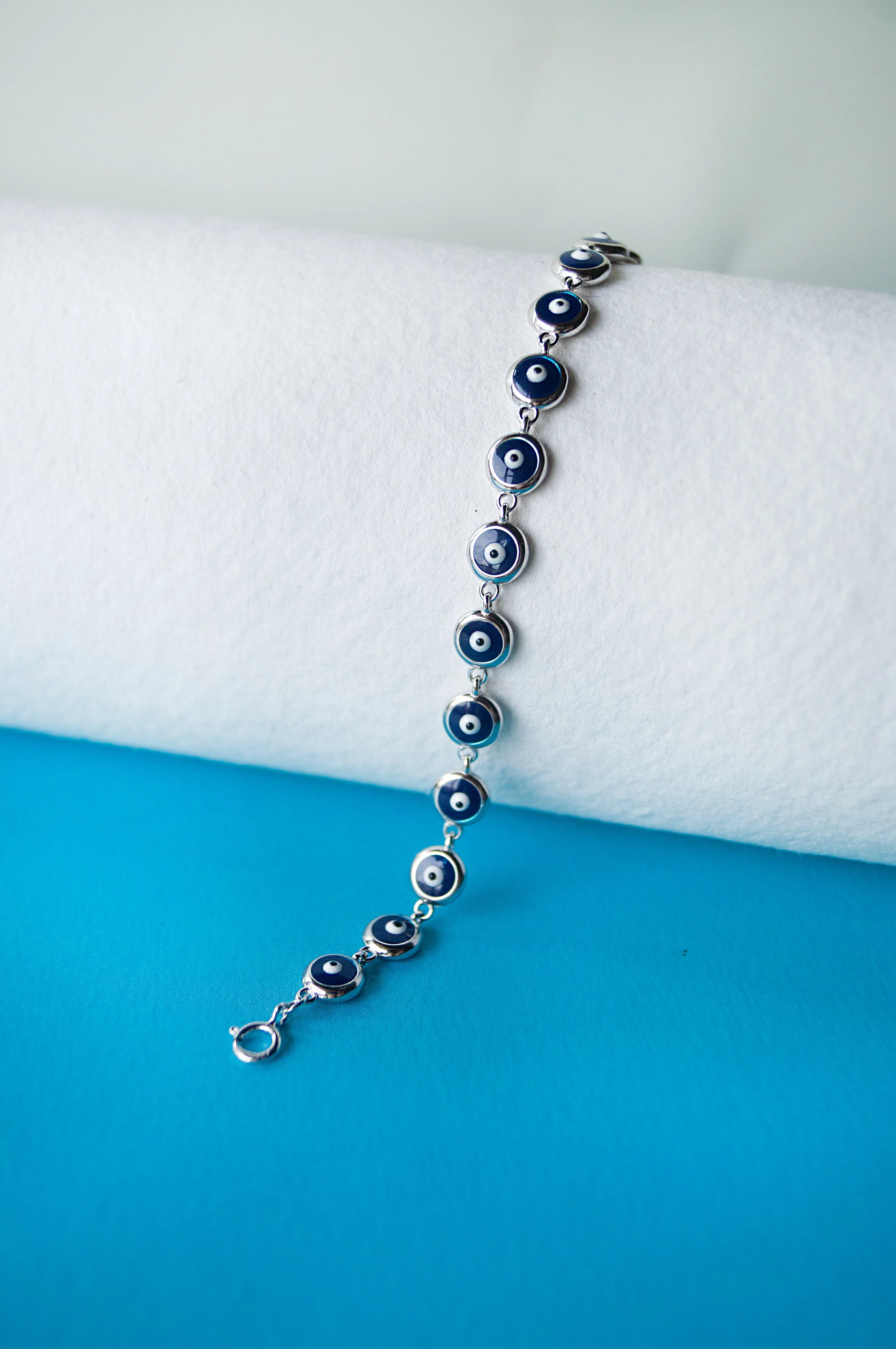 Wrap Around Handpainted Sterling Silver Evil Eye Bracelet
