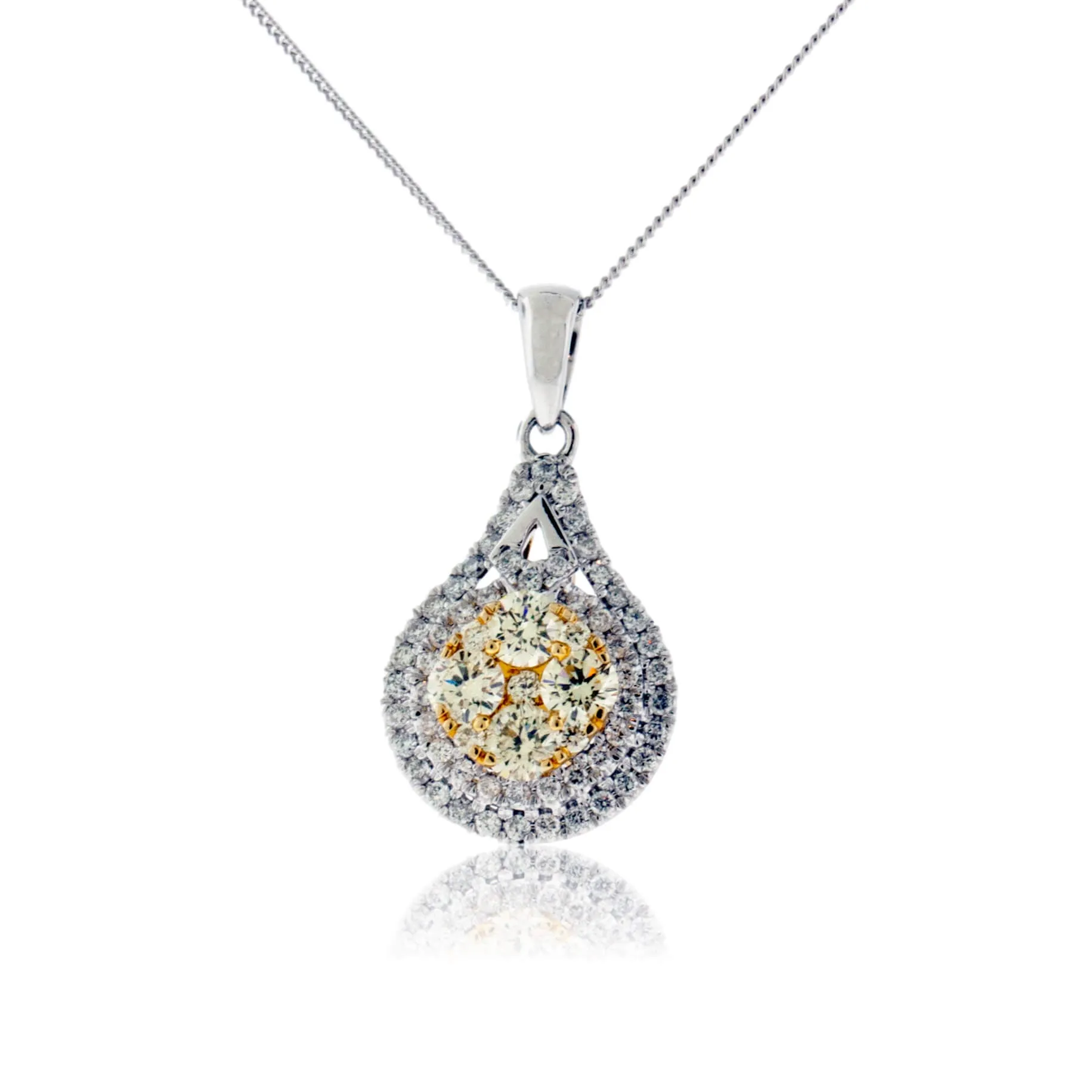 Yellow Diamond Cluster & Diamond Double Halo Pendant