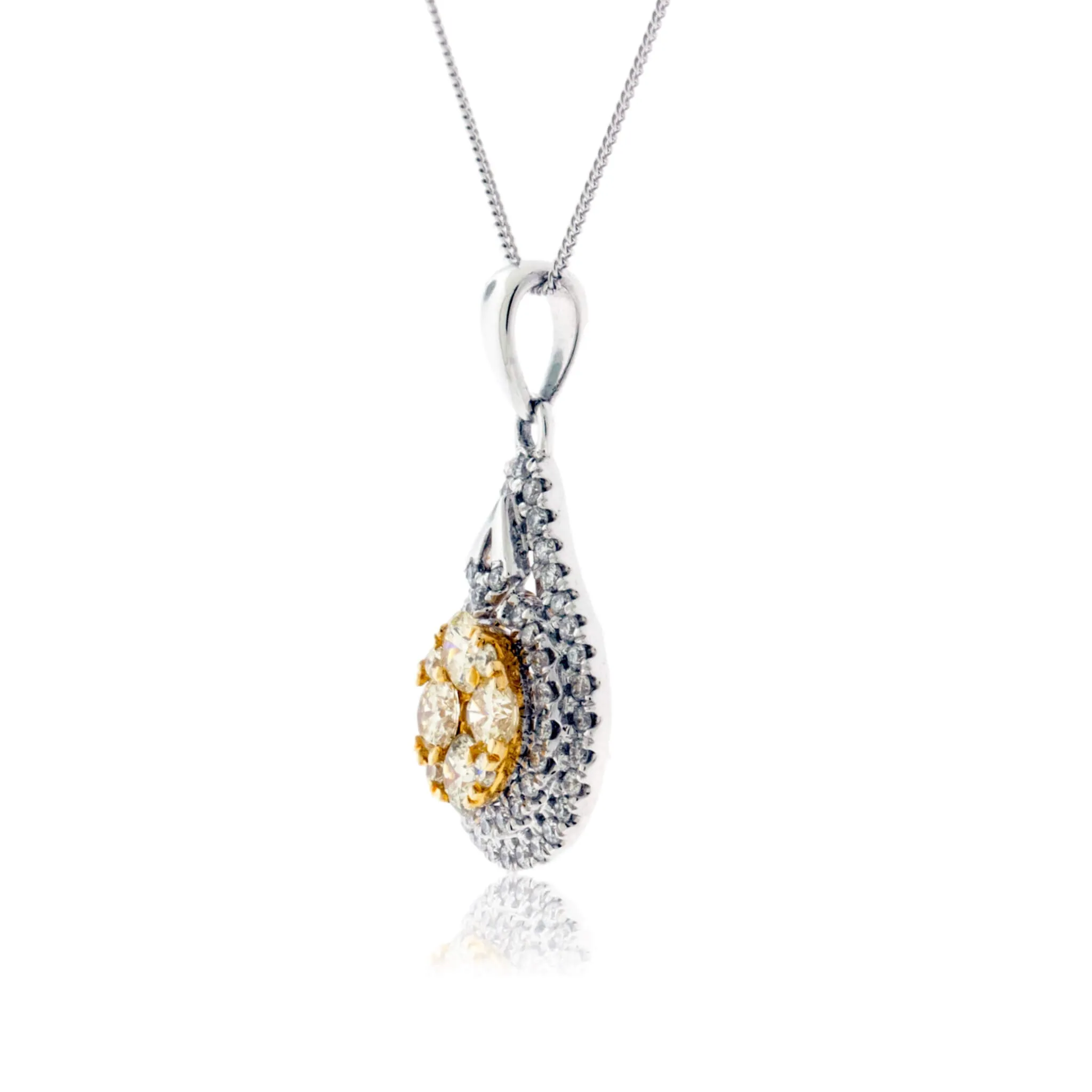 Yellow Diamond Cluster & Diamond Double Halo Pendant