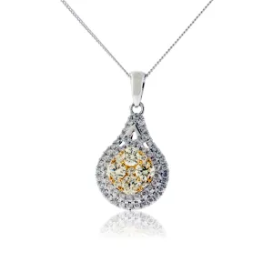Yellow Diamond Cluster & Diamond Double Halo Pendant