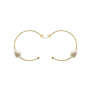 Yellow gold plated stud top hoops with baroque pearl