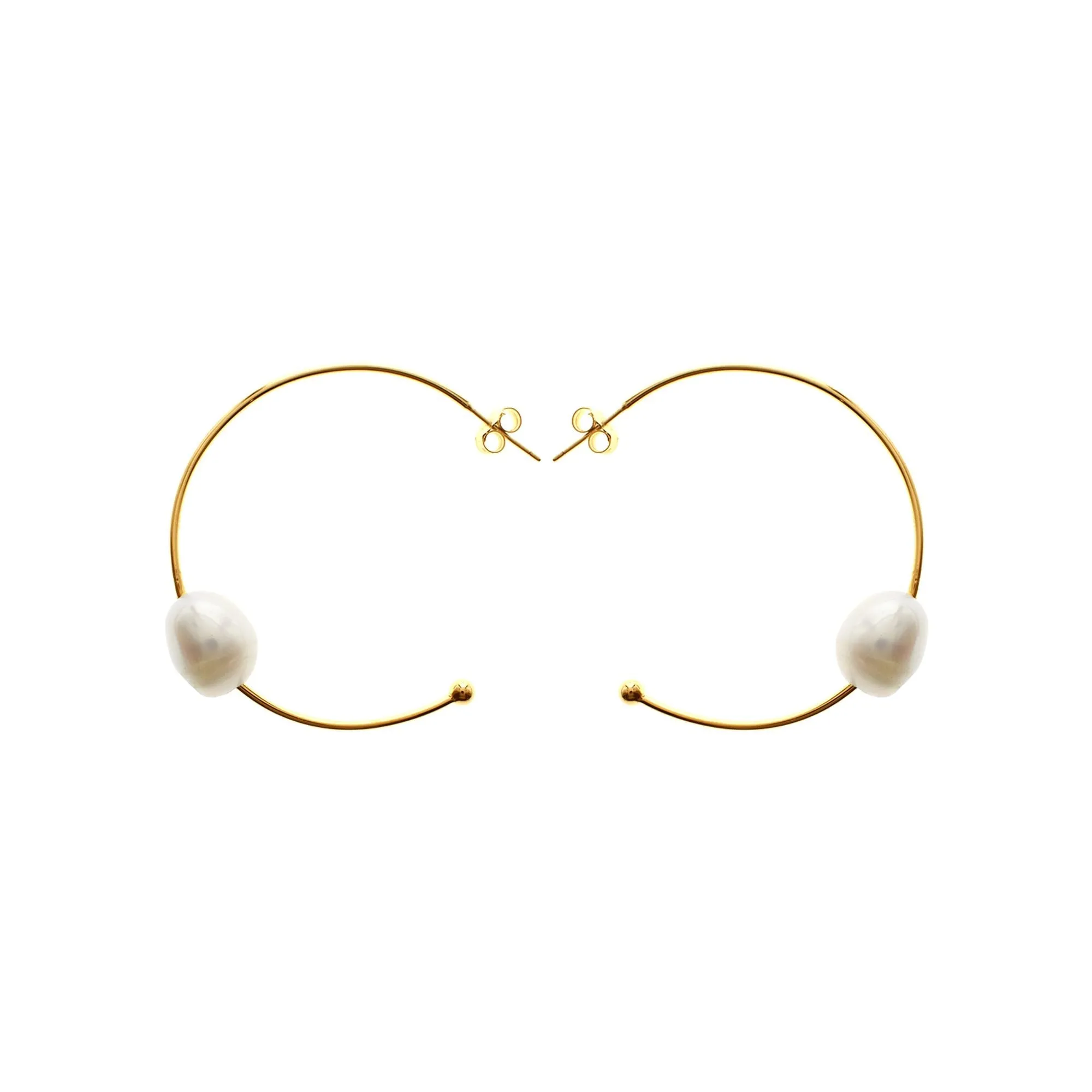 Yellow gold plated stud top hoops with baroque pearl